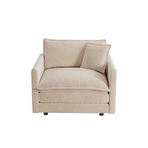Light-Coffee Chenille Deep-Seat Single Reading Armchair,1 Throw Pillow