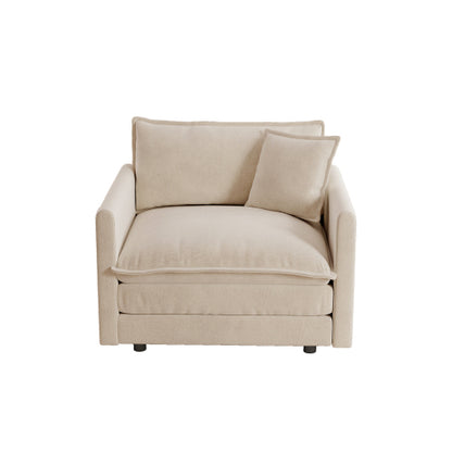 Light-Coffee Chenille Deep-Seat Single Reading Armchair,1 Throw Pillow