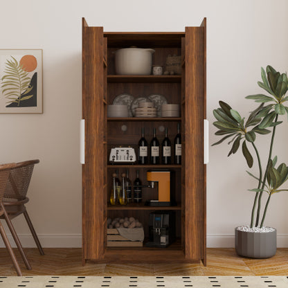 62.99in Kitchen Pantry Cabinet, Walnut Freestanding Buffet Cupboards Sideboard with Doors & Shelves