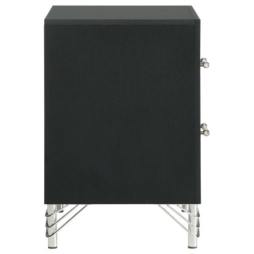 Black Modern Glam 2-Drawer Nightstand with Chrome & Acrylic