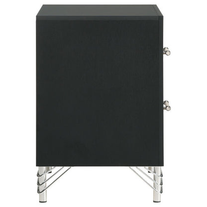 Black Modern Glam 2-Drawer Nightstand with Chrome & Acrylic
