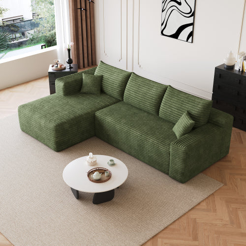 95 inch  Green Plush Corduroy U-Shaped Cloud Modular Sofa, No Assembly