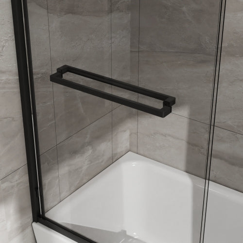 Goodyo Double Sliding Bathtub Shower Door 60 in. W x 58 in. H Aluminum Framed Shower Enclosure for Tub with SGCC Clear Tempered Glass, Stainless Steel Hardware, Matte Black