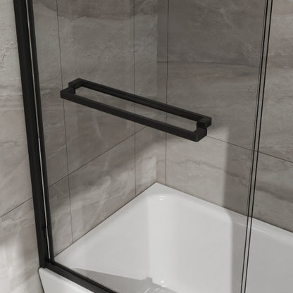 Goodyo Double Sliding Bathtub Shower Door 60 in. W x 58 in. H Aluminum Framed Shower Enclosure for Tub with SGCC Clear Tempered Glass, Stainless Steel Hardware, Matte Black