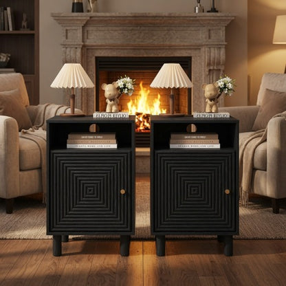 Set of 2 Black Nightstands with Charging Station, 15.7inch¡Á15.7inch¡Á24.4inchH