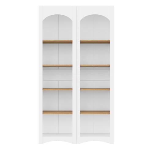 72''H White Farmhouse 5-Tier Combined Bookshelf Adjustable Shelf Home Pantry Storage Cabinet Set