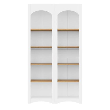 72''H White Farmhouse 5-Tier Combined Bookshelf Adjustable Shelf Home Pantry Storage Cabinet Set