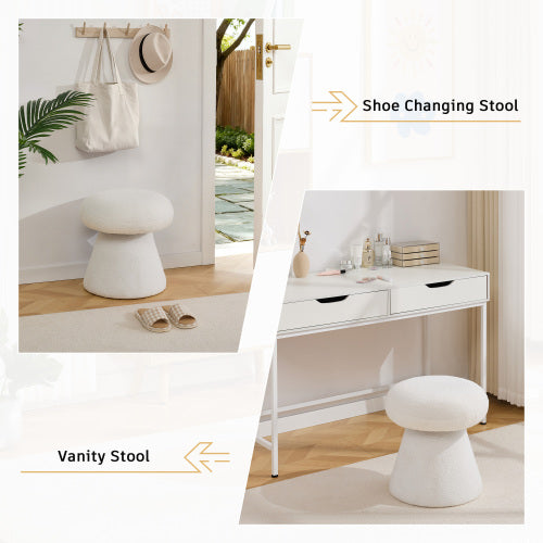 White Mushroom Shaped Rotating Ottoman, 360¡ã Swivel Upholstered Foot Stool, 250 LBS Capacity for Entryway & Bedroom
