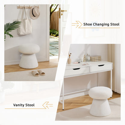 White Mushroom Shaped Rotating Ottoman, 360¡ã Swivel Upholstered Foot Stool, 250 LBS Capacity for Entryway & Bedroom