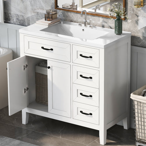 36" Bathroom Vanity with Sink Combo, White Bathroom Cabinet with Drawers, Solid Frame and MDF Board (Old Sku:JL000007AAK)