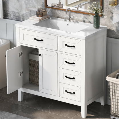 36" Bathroom Vanity with Sink Combo, White Bathroom Cabinet with Drawers, Solid Frame and MDF Board (Old Sku:JL000007AAK)