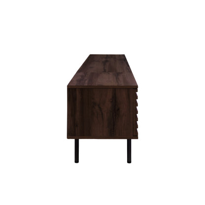 78.7 inch Dark Brown Slatted TV Stand Heavy Iron Leg Entertainment Center Max 85 Inch TV