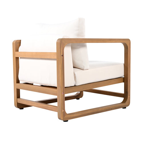 Outdoor Lounge Chair, Acacia Wood Club Chair, Oversized Seat with White Cushion Set, MP2