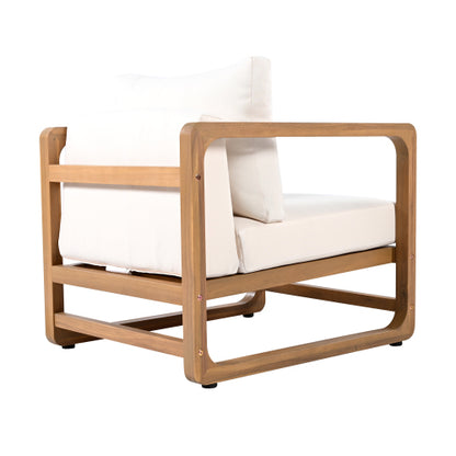 Outdoor Lounge Chair, Acacia Wood Club Chair, Oversized Seat with White Cushion Set, MP2