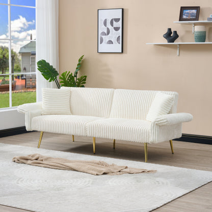 79 inch corduroy sofa bed, foldable double sofa bed with folding armrests, suitable for living rooms and small spaces
