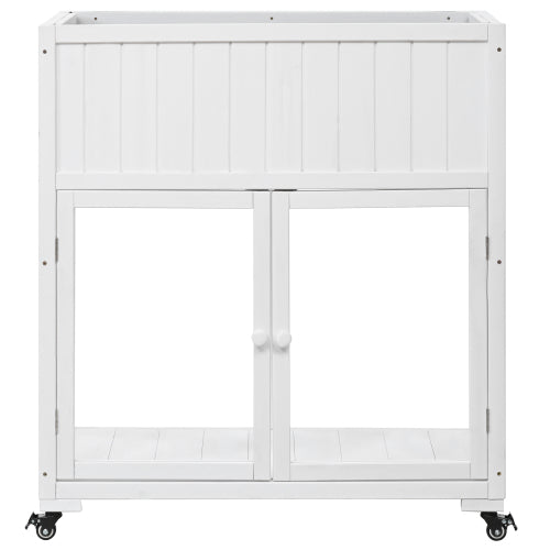 TOPMAX Patio 35.4inch x 17.7inch x 37.4inch Mini Wood Cold Frame Greenhouse with Wheels White