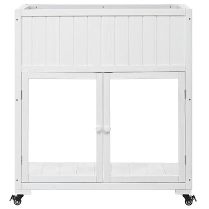 TOPMAX Patio 35.4inch x 17.7inch x 37.4inch Mini Wood Cold Frame Greenhouse with Wheels White