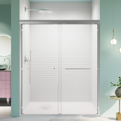 56"-60"W*72" H Semi-Frameless Double Sliding Shower Door, Bypass Shower Door, 1/4" (6mm) Thick SGCC Tempered Glass Door, Chrome