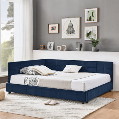 Full Size Upholstered Tufted  Bed Frame, Sofa Bed Frame with Comfortable Backrest and Armrests, Full Size Bed for Bedroom, Living Room,Velvet, Dark blue(80.5inch *59inch *30.5inch )
