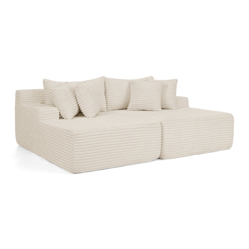 Beige Velvet Compressed TwoSeater Lazy Lounge Sofa,No Assembly