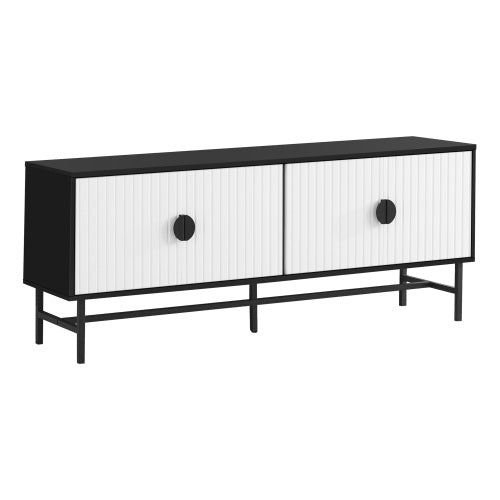 Black and White 60 inch TV Stand with Cabinets and Cable Management