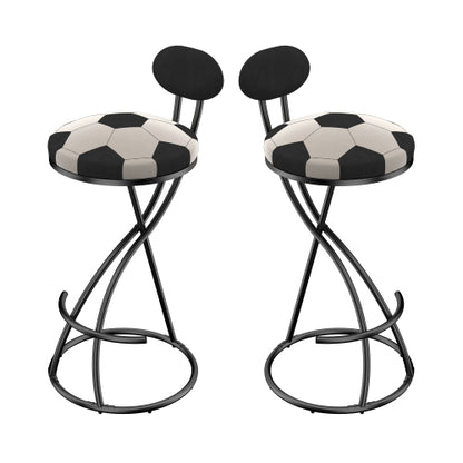 Upholstered S-shaped Barstools Set of 2 Velvet Counter Bar Stools Football Print Round Dining Stool for Kitchen & Living Room (Black Frame & Black Back)