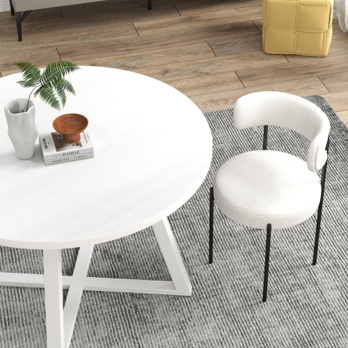 3-Piece Round Dining Set, Trestle Base Table & 2 Boucle Fabric Chairs