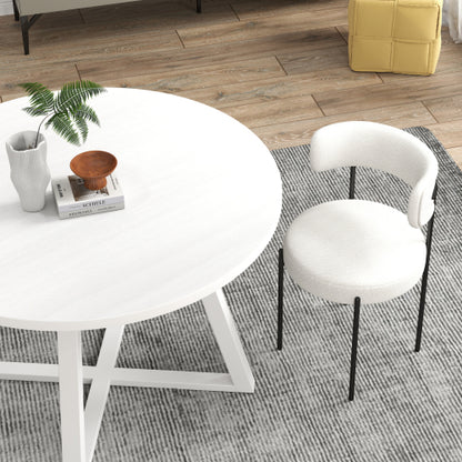 3-Piece Round Dining Set, Trestle Base Table & 2 Boucle Fabric Chairs