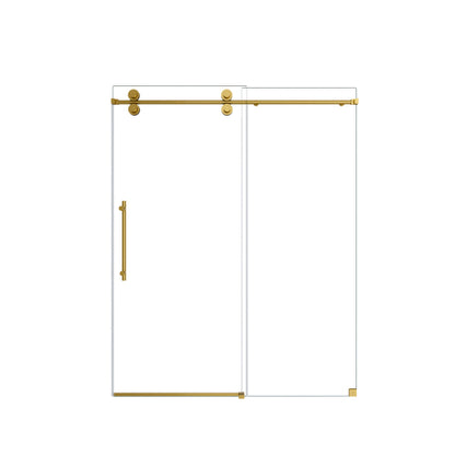 56"-60"W x 72"H Frameless Single Sliding Shower Door – 5/16" (8mm) Clear Tempered Glass, Bypass Design with Brushed Gold Finish