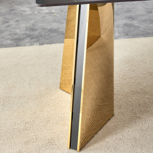 Black Marble Pattern Slab Table with Golden Butterfly Legs