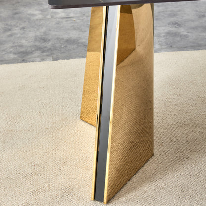Black Marble Pattern Slab Table with Golden Butterfly Legs
