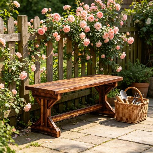 Backless Park Bench,Patio Loveseat,Outdoor Wooden Bench