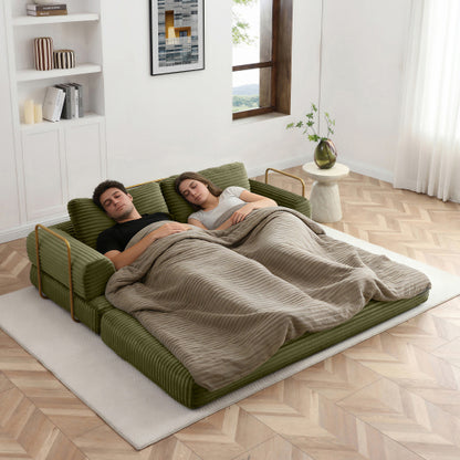 Green Corduroy 3in1 Folding Boneless Floor SofaBed with Pillows