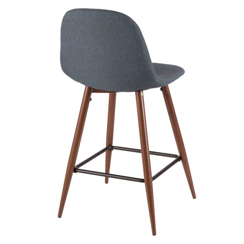 Pebble Mid Century Modern Counter Stool Set of 2 Walnut and Blue LumiSource Fixed Height