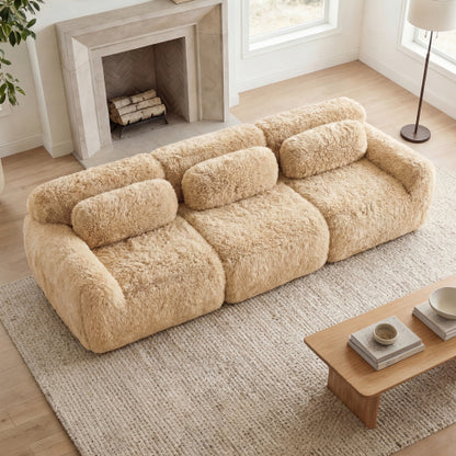 114 inch  Light-Khaki Plush Modular Sectional Sofa, Buckle Connection, No Assembly