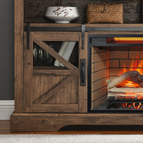 60 Inch Electric Fireplace Entertainment Center With Door Sensor-Reclaimed Barnwood Color