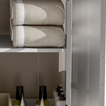 30" Modern Bathroom Vanity with Ceramic Sink, Bathroom Vanity Cabinet with Tempered Blurred Glass and Matte Black Handles, Equipped with Large Storage Space and Rubber Wood Frame, White