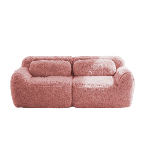 Pink 2-Seater Plush Modular Sofa,32D Sponge,Throw Pillows,No Assembly,Anti-Slip Base