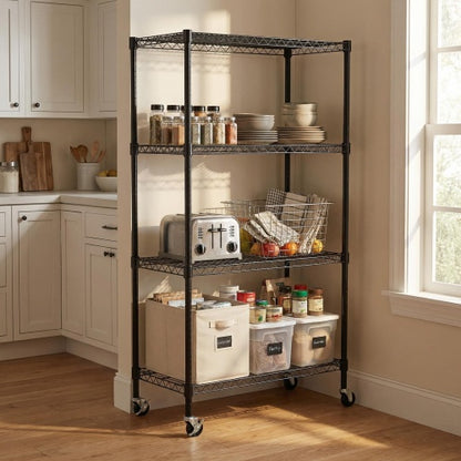4-Tier Rolling Metal Wire Shelving Rack with Locking Wheels