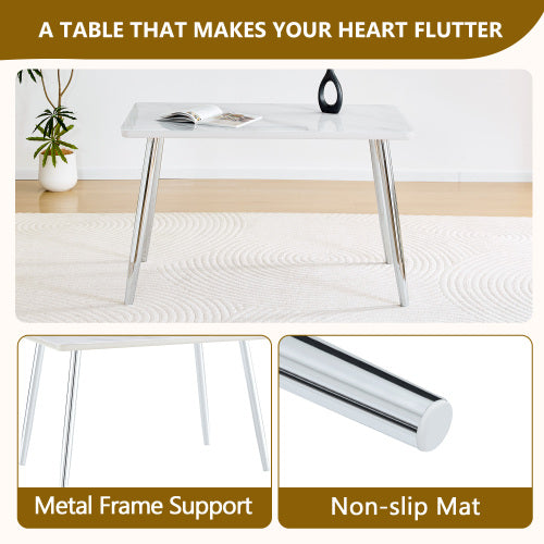 5-Piece Marble Glass Dining Set, Double-Layer Table & 4 White PU Shell Pattern Chairs