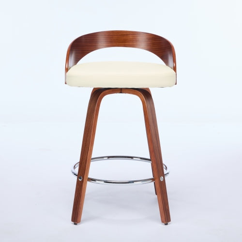 Bar Stools Set of 2, Swivel Bar Height Stools with Low Back, Wood Bar Chairs with Soft Cushion Seat, 25-Inch Seat Height (Beige, 25inch Counter Height)
