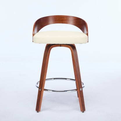 Bar Stools Set of 2, Swivel Bar Height Stools with Low Back, Wood Bar Chairs with Soft Cushion Seat, 25-Inch Seat Height (Beige, 25inch Counter Height)
