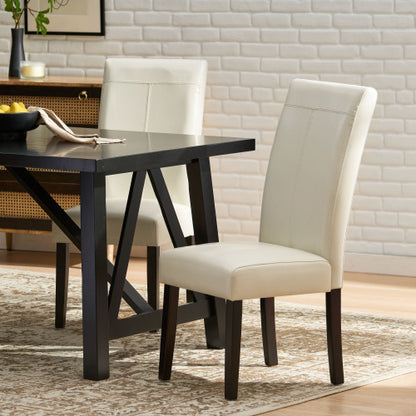 T-Stitch PU Leather Dining Chairs with Tapered Legs, Set of 2, Ivory