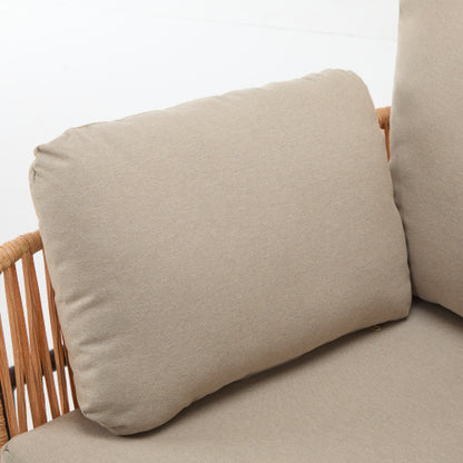 [Set of 2] 36" Beige and Light Wood-Tone Rope Iron Lounge Chair with Cushions, Perfect for Natural and Modern Spaces