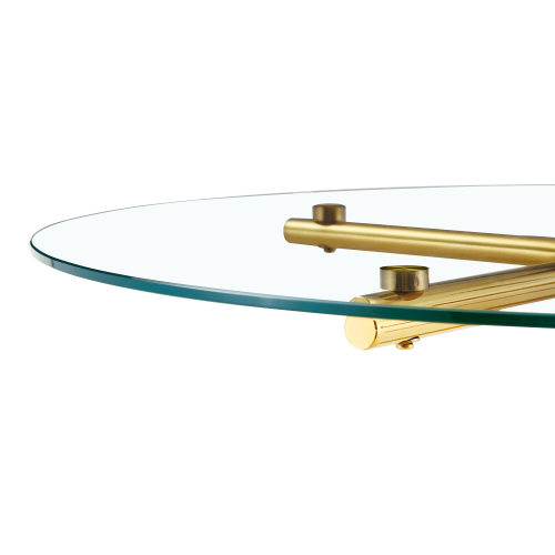 Round glass bar high table, 36 inch round bar table, tempered glass tabletop, sturdy gold chrome plated four column support, suitable for transparent round bar tables in small spaces, kitchens