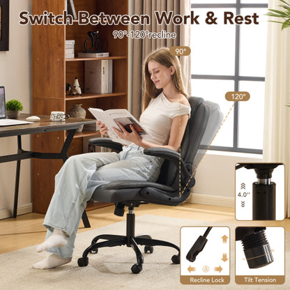 Leather Office Ergonomic Home Office Desk Chair, Back Support Swivel Executive Office Chair with Wheels and Flip-Up Armrests, Small Gaming Chair with Adjustable Rocking Function