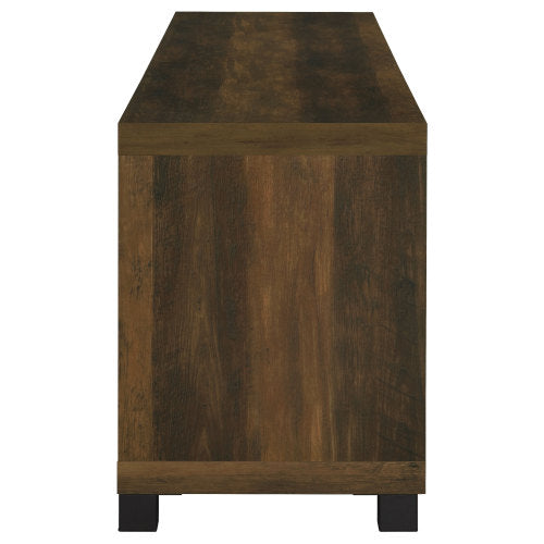 Dark Pine 79 Inch Farmhouse TV Stand with Tempered Glass Doors for TVs Up to 85 Inch