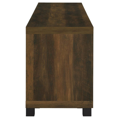 Dark Pine 79 Inch Farmhouse TV Stand with Tempered Glass Doors for TVs Up to 85 Inch