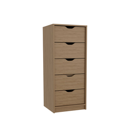 Tall Narrow Dresser, Pull Out System, Five Drawers, Natural Oak