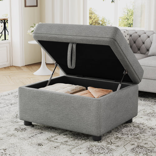 26.6 inch inch x32.1 inch inch Gray Chenille Movable Storage Ottoman, 250 LBS Capacity Footrest for Living Room Bedroom